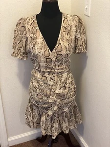 Walter Baker Dusty Python Treyton Dress Faux Wrap Puff Sleeve 4 NEW $228 - Picture 1 of 7