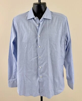 Camisa de vestir CANALI para hombre talla 16,5/42 azul estampado algodón manga larga abotonada EXCELENTE Foto 1 de 4