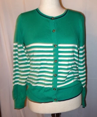 Suéter mediano a rayas verde y blanco 100 % algodón St. Johns Bay para mujer Foto 1 de 4