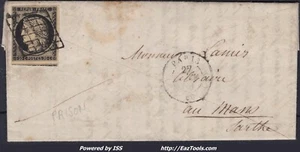 FRANCE CERES 20c N°3 SUR LETTRE GRILLE + CAD TYPE 15 PARIS DU 27/../1850 - Picture 1 of 2