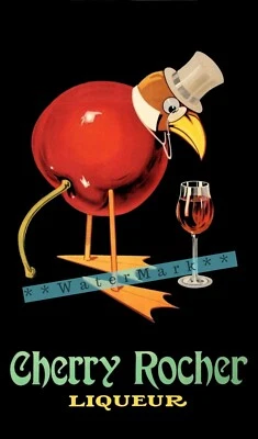 Cherry Rocher 1920 Licor Francés Vintage Póster Impresión Estilo Retro Arte Bar Arte Foto 1 de 4