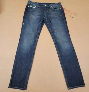 NWT Womens True Religion Skinny Natural Chain Logo Dark Wash Blue Jeans SZ-32 - Picture 1 of 9