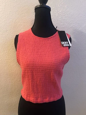 DKNY Jeans Women's Sleeveless Coral Smocked Gauze Top Size LargeNWT - Image 1 of 4