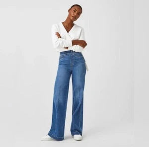 NWT SPANX Seamed Front Wide Leg Pull-On Jeans Size 1X Blue Vintage Indigo 20407 - Picture 1 of 15