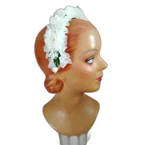 Vintage White Floral Crown Headband 50s 60s Bridal - Picture 1 of 5