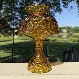 VTG L.E. Smith Amber Honey Moon & Stars Glass Fairy Lamp Candle Holder 3pcs MCM - Picture 1 of 22