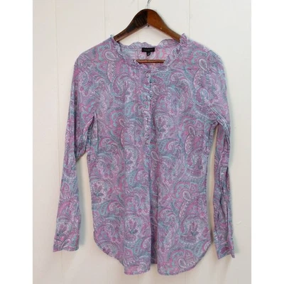 Blusa Talbots Estampa Paisley Manga Longa Top Babado Decote Casual Feminina Grande #8081 - Imagem 1 de 4