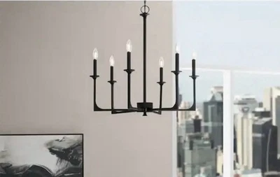 Hampton Bay Highgate 6-Light Matte Black Chandelier without Glass Shade - Image 1 of 4