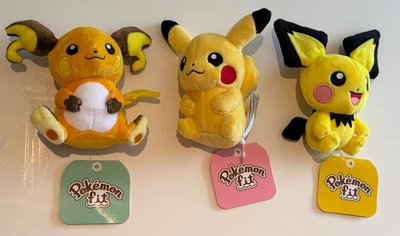 Pichu Raichu Pikachu set 5" Fit Stuffed Animal Doll Plush Pokemon Center Japan - Image 1 of 3