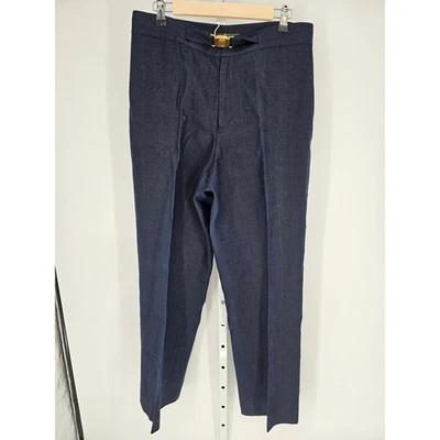 Pantalones para mujer Lauren Ralph Lauren azul marino lino dorado hebilla pierna recta talla 14 Foto 1 de 4