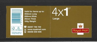 GB 2011 4 x 1st CLASS LARGE NVI PiP STAMP BOOKLET RB2c - CYLINDER W2 W1 - Image 1 of 2