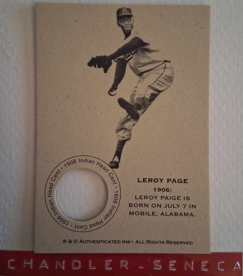 Tarjeta de béisbol de coleccionista de monedas de la Liga Negra de 1906 SATCHEL PAIGE Foto 1 de 1