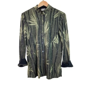 Chico's Travelers Women's 1 Green Black Bamboo Slinky Acetate Button Up Jacket - Picture 1 of 7