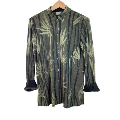 Chico's Travelers Women's 1 Green Black Bamboo Slinky Acetate Button Up Jacket - Image 1 of 4