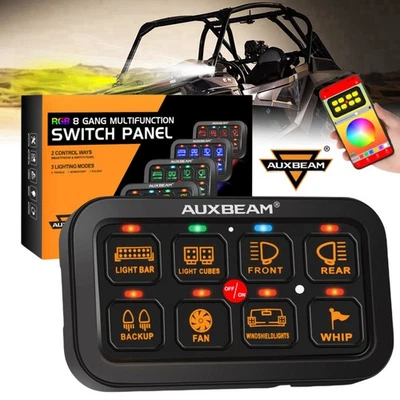Panel de interruptor de 8 velocidades AUXBEAM RGB APLICACIÓN PULSADA MOMENTÁNEA BLUETOOTH PARA ATV Foto 1 de 4