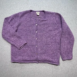 L.L. Bean Purple Cable Knit Button Up Cardigan Sweater Size L-PET - Picture 1 of 5
