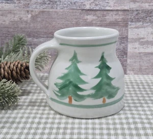 Handmade Pottery Coffee Mug Nature Forest Christmas Pine Trees, Artist Signed - Picture 1 of 8