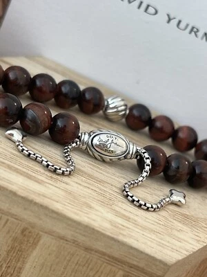 Pre-Amado DAVID YURMAN Mujer Espiritual Cuentas Pulsera Rojo Ojo de Tigre y Acento Foto 1 de 4