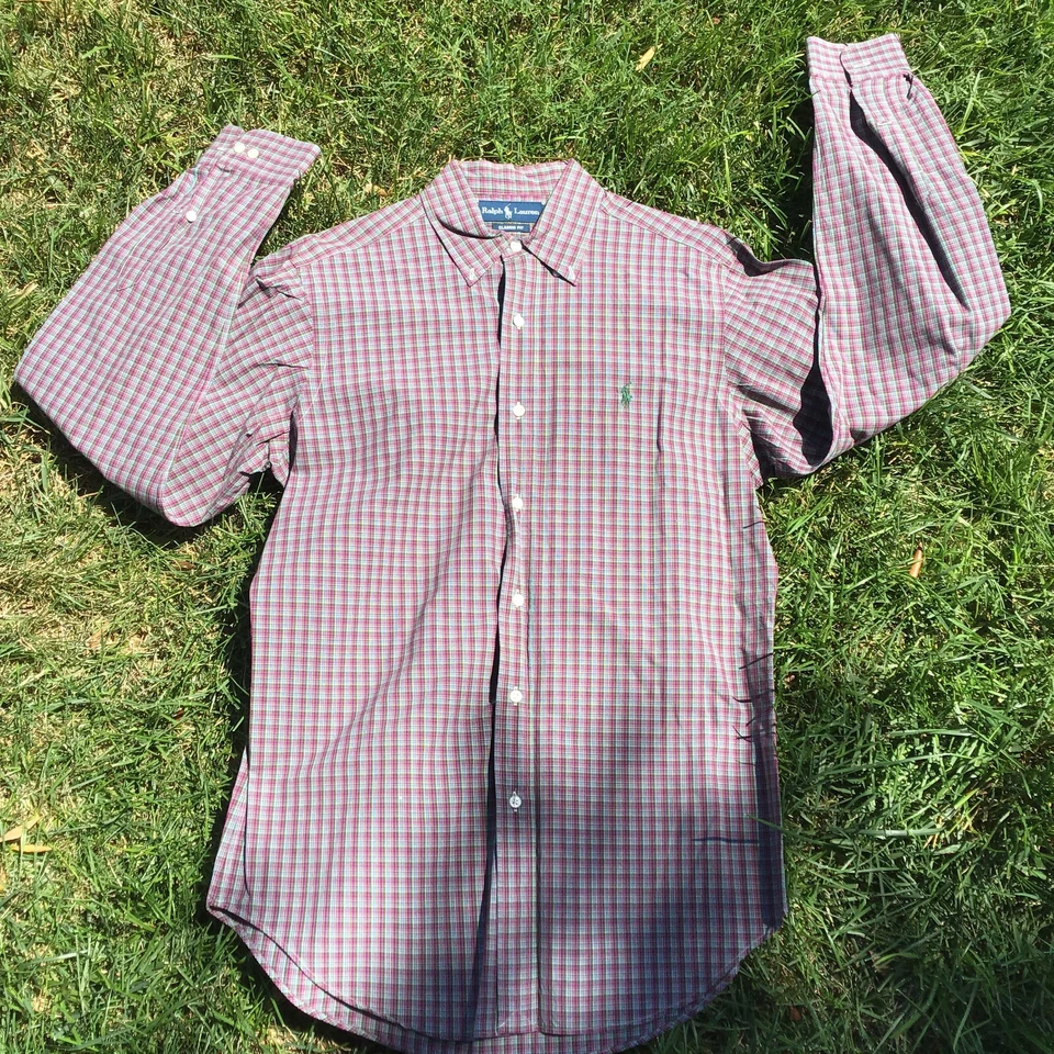 Camisa de vestir Polo Ralph Lauren calce clásico para hombre talla 15 mediana púrpura con botones  Foto 1 de 4
