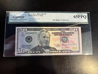 DBR 2004 $50 FRN San Francisco Gem Fr. 2128-L Legacy 65 PPQ Serial EL14514027A - Image 1 of 2