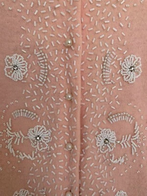 Suéter Pinup Vintage Años 50 Rosa Angora Nylon Lana Cuentas Estrás Perla Foto 1 de 4