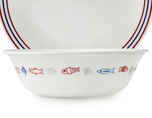 ❤️ Corelle HARBOR TOWN 18-oz SOUP Cereal Salad BOWL *RED BLUE FISH Coastal Ocean - Picture 1 of 4