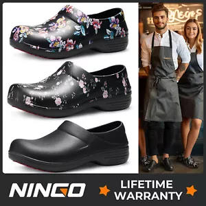 NINGO Women Non Slip Chef Shoes Slip Resistant Work Shoes Mud Garden Nurse Clogs - Picture 1 of 50