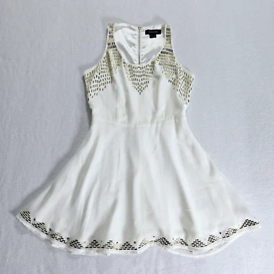 Marciano Dress Size 2 Womens Cocktail Sheath Gold-Beaded Lined Zip Ivory Short - Image 1 of 4