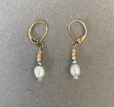 Zarte OHRRINGE mit Süßwasser-Perlen gold / türkis - Hippie Boho - handmade NEU ! - Bild 1 von 2