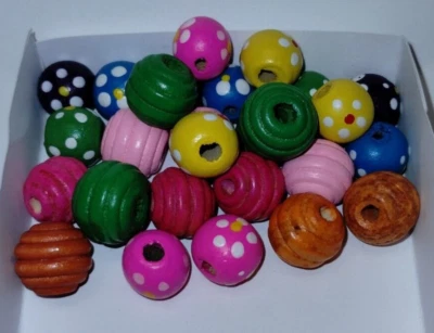 144PCS 16mm Colored Round Wood Beads for Crafts  Mixed Paint - Image 1 of 4