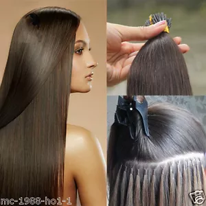 Dark Brown Stick I-Tip Remy Human Hair Extensions Prebonded Keratin Fusion Hot - Picture 1 of 3