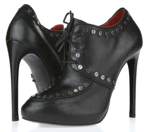 Diesel Womens Spine & Heel Heelmill Leather Bootie Black Size 37 US 7 Italy Made - Picture 1 of 4