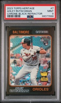 Adley Rutschman 2023 Topps Heritage Rookie Chrome Black Refractor /74 PSA 9 RC - Image 1 of 2