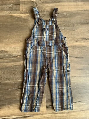 Mono OshKosh para niños pequeños marrón a cuadros 100 % algodón broches de presión para las piernas 18 meses Foto 1 de 4