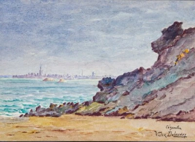 Aquarelle École française post-impressionniste Bretagne Victor Delaunay (1886-?) - Photo 1/2