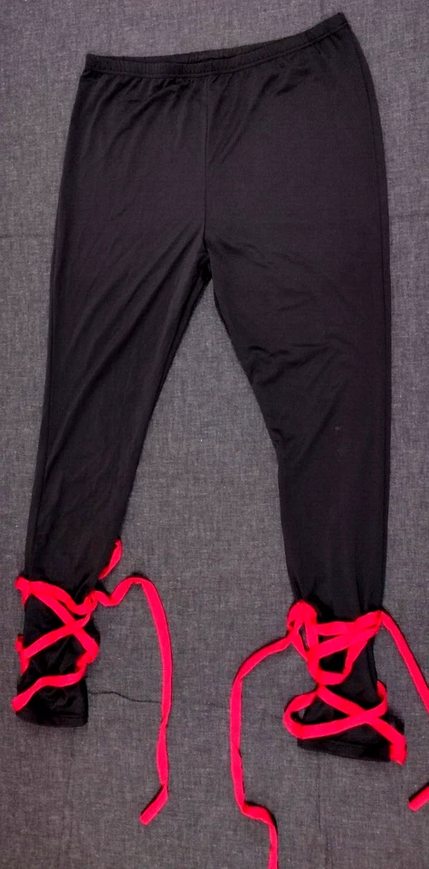 PANTALONES NINJA ADULTO Cintura Pequeña 31 en Negro Leggings Correas Rojas Disfraz de Halloween Foto 1 de 4