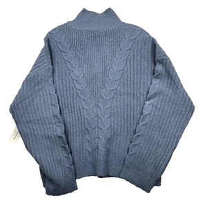 RD Style Mock Neck Long Sleeves Cable Knit Pullover Sweater L Blue Cozy Winter - Picture 1 of 8