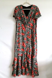 Rachael Roy Womens Black Red Tiered Ruffle Hem Floral Print Maxi Dress Size 14 - Picture 1 of 9