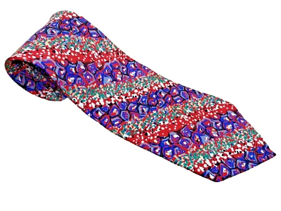 复古 Tie Hathaway ALL SILK 40 年代 50 年代复古 Swing Jive 蓝色红色抽象条纹 — 第 1/4 张图片