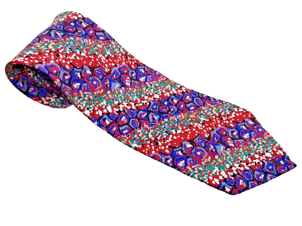 Vintage Tie Hathaway ALL SILK 40s 50s Retro Swing Jive blue red abstract stripe - Image 1 of 4