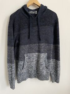 Cool Gray Blue Knit Sweater Hoodie Pullover Size Medium Retro