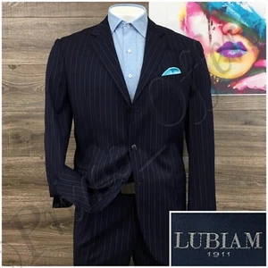 Lubiam 1911 Mens Two Piece Suit Size 42L Jacket Blazer Pants Wool Casual Blue - Picture 1 of 17