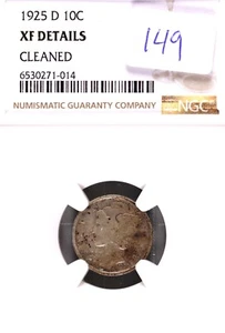 1925-D Mercury Silver Dime NGC XF Details Cleaned #1-014 - Picture 1 of 2