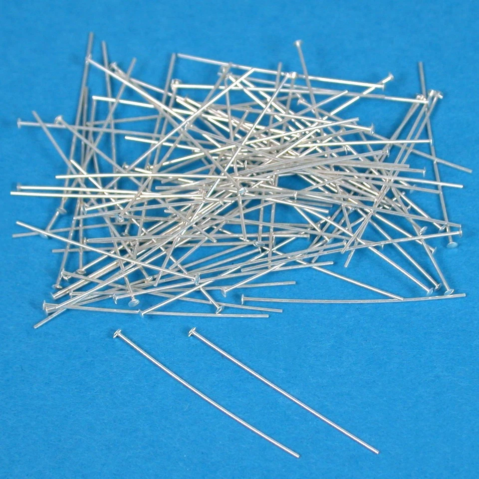 100 alfileres de cabeza de plata de ley calibre 27 1" Foto 1 de 1