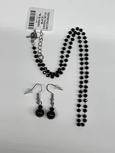Black Crystal Stainless 18” Chain Necklace Tourmaline Beads Earrings Set 20% OFF - Picture 1 of 5