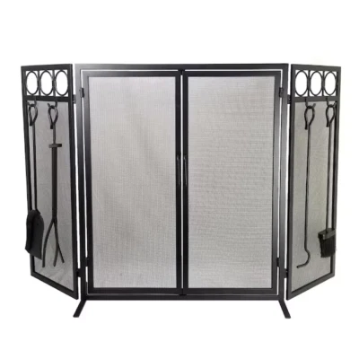Style Selections 52.8-in Black Steel 3-Panel Flat Twin Fireplace Screen - Image 1 of 4
