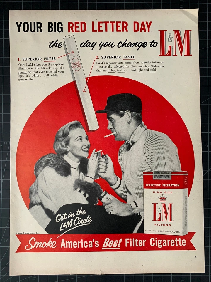 Anuncio impreso vintage de cigarrillos L&M de los años 50 Foto 1 de 1