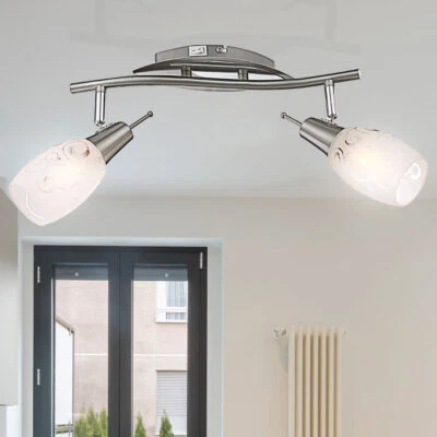 Plafoniera Lampada Spot Sala Pranzo Punti Regolabile Vetro Satinato Argento - Immagine 1 di 4