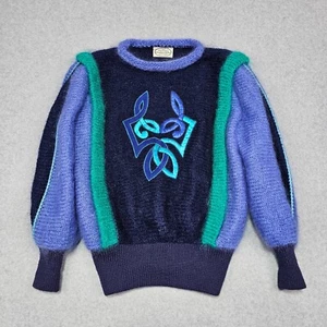 Vintage Blarney Woolen Mills Ireland Sweater Size L Mohair 80s Colorblock Fuzzy - Picture 1 of 14