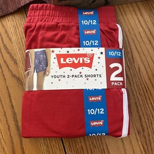 Levi's Youth Girls 2 Pack Shorts Gray/Navy Patriotic Logo MSRP $36 Size 10/12 - Picture 1 of 7